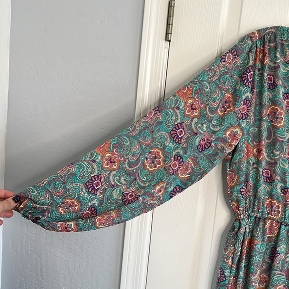 Boemo paisley print long sleeve maxi dress boho size large - Picture 8 of 13